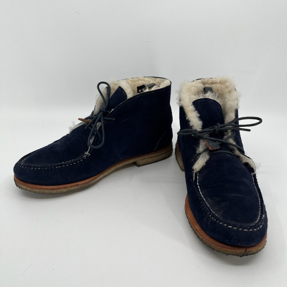 Quoddy Kennebec Chukka Boots Mens 9.5 Navy Suede Shearling Lined Moccasin Toe